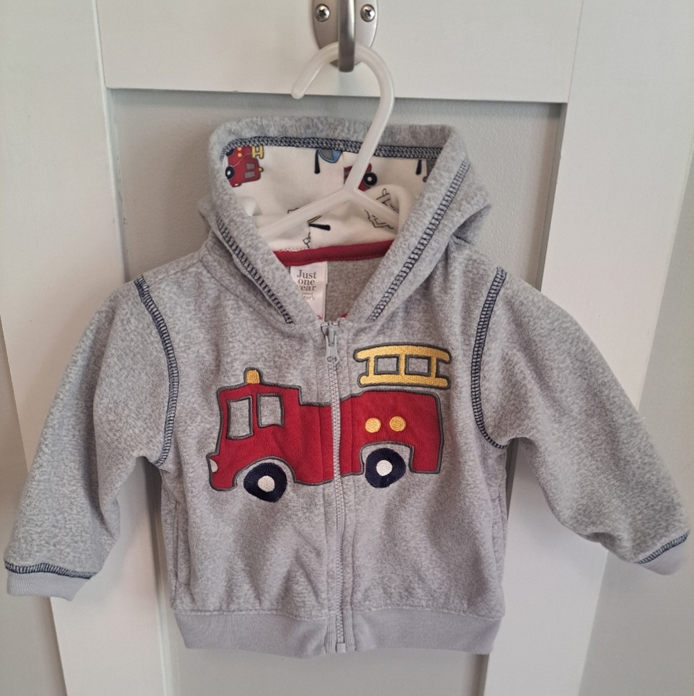 Carter's Gray Hoodie with Red Fire Truck Patch